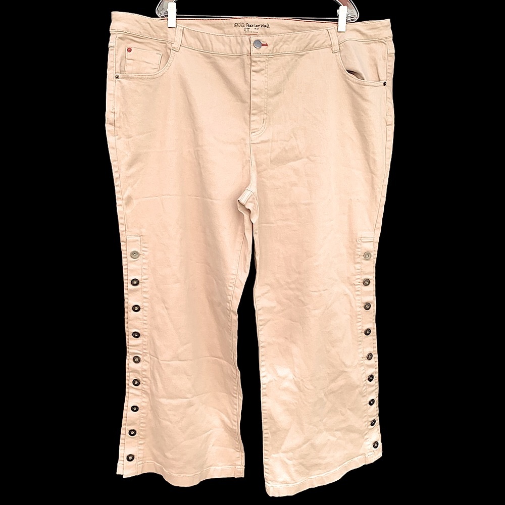 Peace Love World Tan Buttoned Leg Flare Jeans